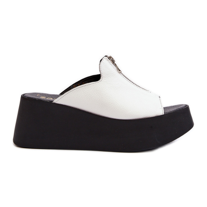 Zazoo 2916 Damskie Klapki Na Masywnej Platformie Z Suwakiem Białe