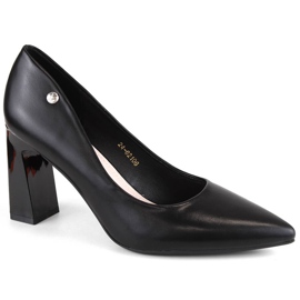 Czółenka damskie na ozdobnym słupku czarne Vinceza 62106