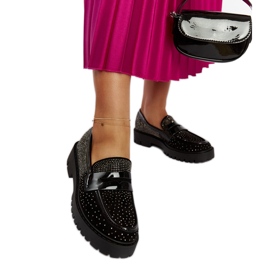 Czarne mokasyny zdobione cyrkoniami Newport