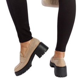 Beżowe mokasyny na masywnym słupku Parent beżowy