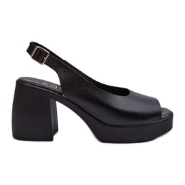 Zazoo 40376 Skórzane Sandały Na Masywnym Obcasie Czarne