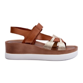 Zazoo 40397 Damskie Skórzane Sandały Na Platformie Brązowe