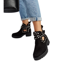 Czarne ozdobne botki na platformie Thomas