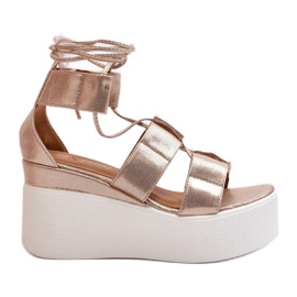 Sandały Damskie Wiązane Złote Helavi złoty