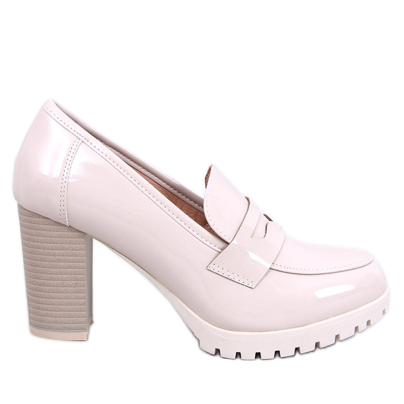 Mokasyny lakierowane na obcasie Jeffis Beige beżowy