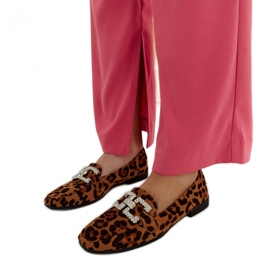 Panterkowe mokasyny zdobione cyrkoniami Sanny brązowe