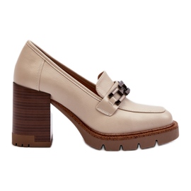 Vinceza Czółenka Na Masywnym Słupku Z Ozdobą Beżowe Oradna beżowy