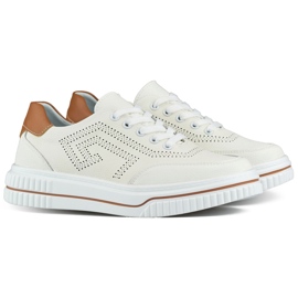 Białe sznurowane buty damskie ze skóry naturalnej