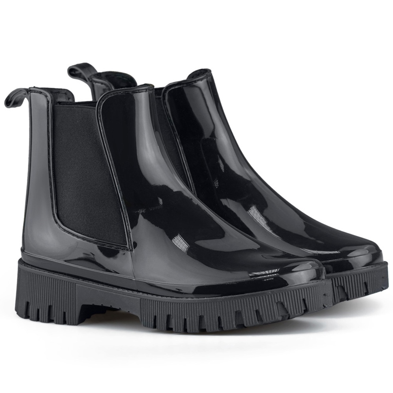 Czarne kalosze damskie na grubej podeszwie