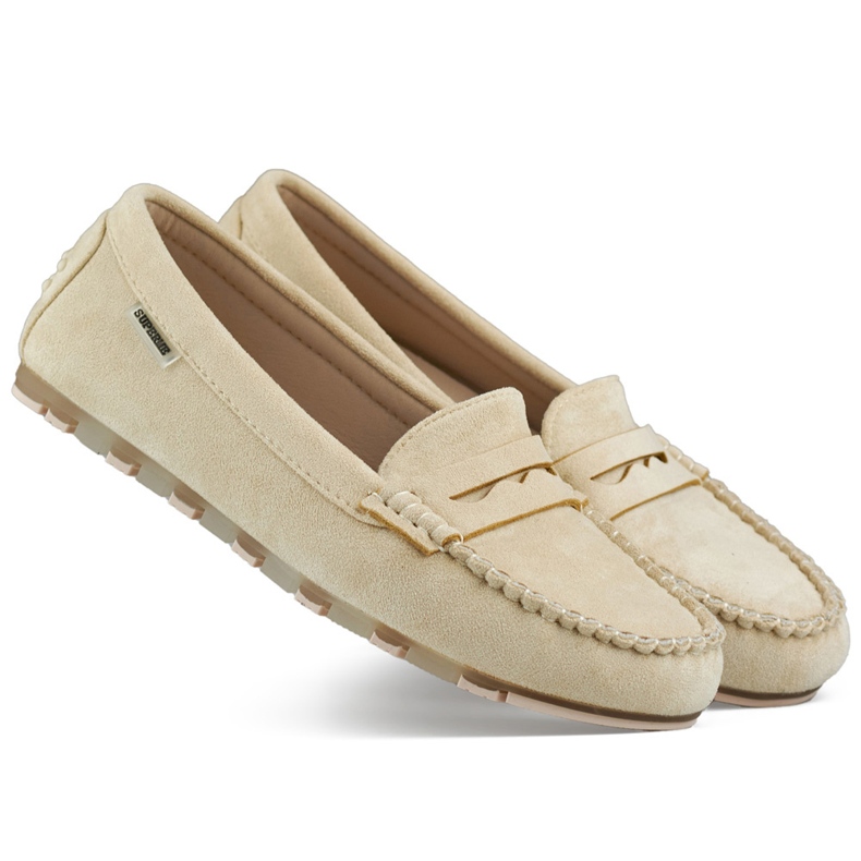 Mokasyny damskie zamszowe beżowe komfortowe mokasyny beżowy