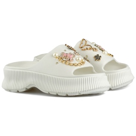 Damskie białe gumowe klapki z ozdobami