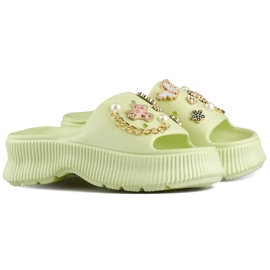 Damskie jasnozielone gumowe klapki z ozdobami