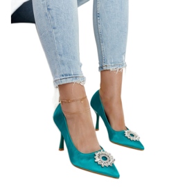 Zielone szpilki o satynowym wykończeniu z cyrkoniami Susegana