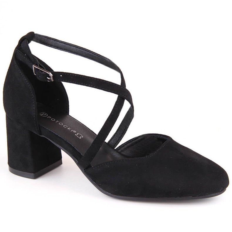 Zamszowe sandały damskie eleganckie na słupku czarne Potocki SZ12341