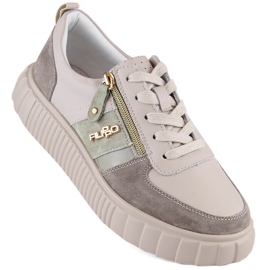 Skórzane półbuty damskie na platformie beżowe Filippo DP6121 beżowy