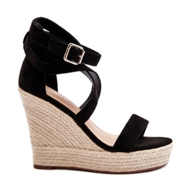 Sandały Na Koturnie Z Plecionką Czarne Salthe