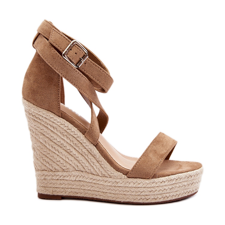 Sandały Na Koturnie Z Plecionką Brązowe Salthe beżowy