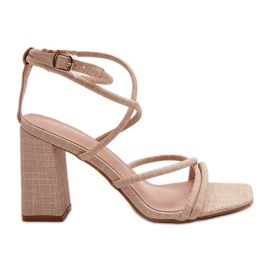 Sandały Na Słupku Z Paskami Beżowe Herfiana beżowy