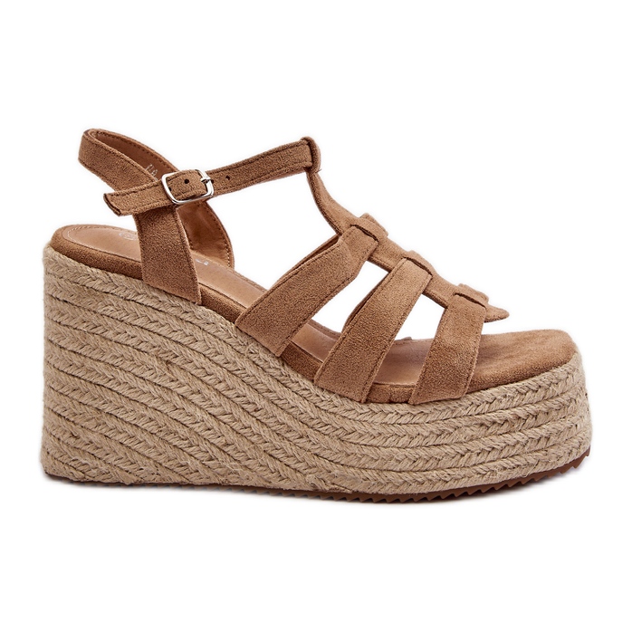 Sandały Na Koturnie Z Plecionką Brązowe Gnosis