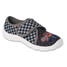 Befado kapcie dziecięce 974Y540 kratka czarno-szara aplikacja samochodu czarne