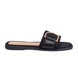 Błyszczące Klapki Damskie Z Ozdobą Czarne Taleci