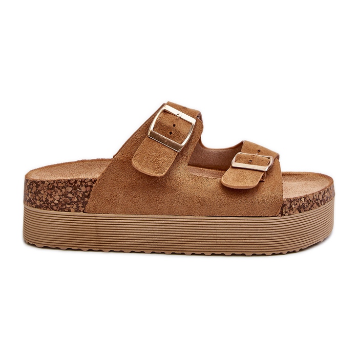 Damskie Klapki Na Platformie Z Klamrami Camel Lolpey brązowe