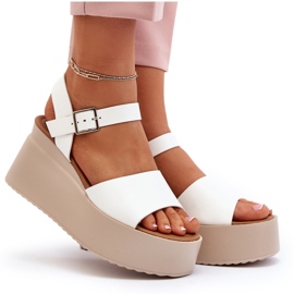 Damskie Sandały Na Koturnie Białe Geferia