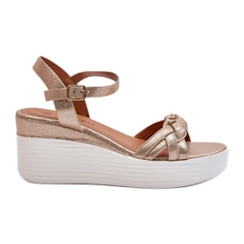 Sandały Na Koturnie Złote Esinna złoty