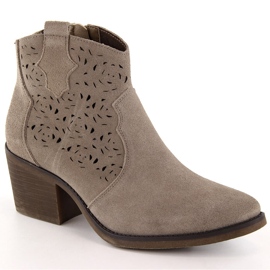 Kowbojki skórzane damskie ażurowe beżowe S.Barski beżowy