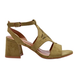 Sandały Na Niskim Obcasie Zielone Eleriva