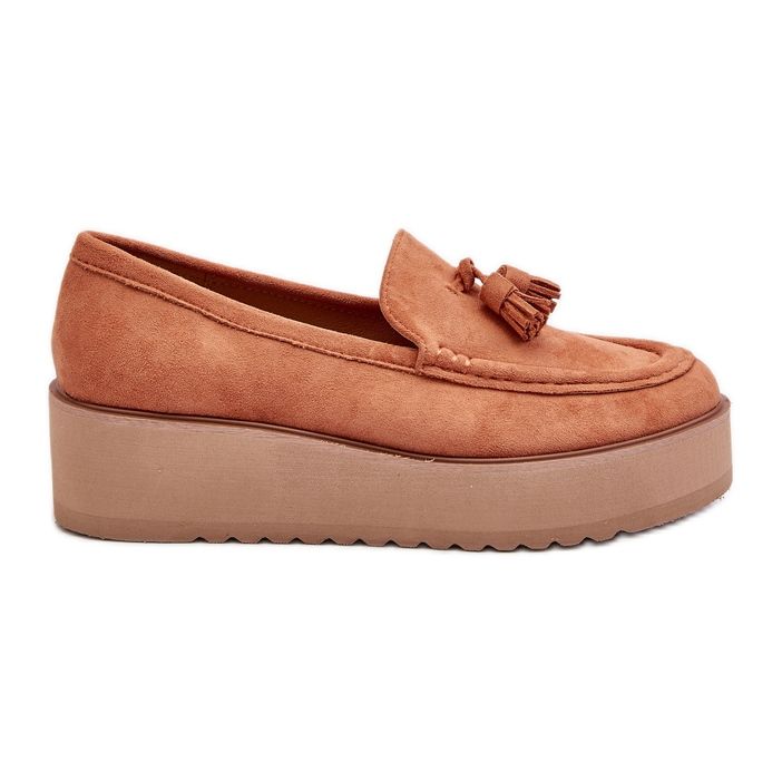 Mokasyny Damskie Na Platformie Z Frędzlami Pomarańczowe Mialani