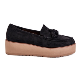 Mokasyny Damskie Na Platformie Z Frędzlami Czarne Mialani