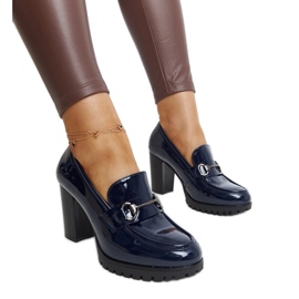 Granatowe lakierowane czółenka na słupku Giacoma niebieskie