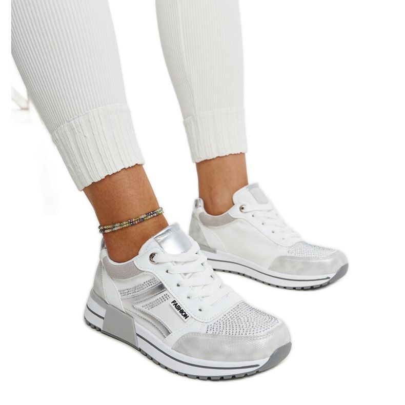 Srebrne sneakersy na platformie z cyrkoniami Mauli srebrny