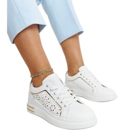 Białe sneakersy ażurowe z brokatem Zorka