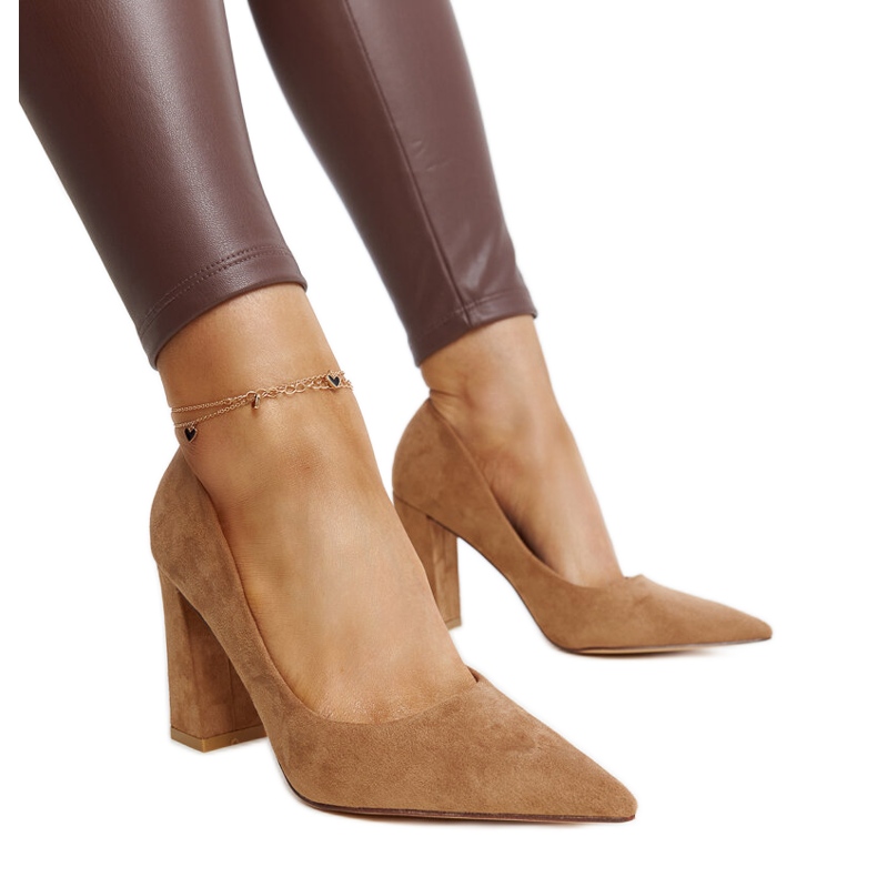 Brązowe czółenka na wysokim słupku Leea