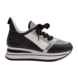 Damskie Sneakersy Na Koturnie I Platformie Z Brokatem Czarne Rafani