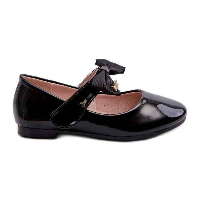 Balerinki Dziecięce Lakierowane Z Kokardą Na Rzep Czarne Kocia