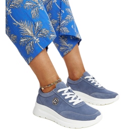 Niebieskie skórzane półbuty z ozdobną klamerką