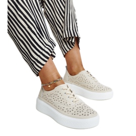 Beżowe skórzane półbuty sportowe beżowy