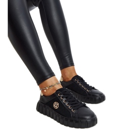 Czarne skórzane sneakersy z cyrkoniami Stradone