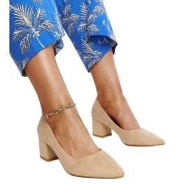 Beżowe czółenka na słupku ze skórzaną wkładką Paris beżowy