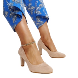 Beżowe czółenka na słupku ze skórzaną wkładką Lalande beżowy