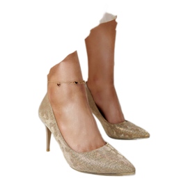 Złote błyszczące szpilki ze skórzaną wkładką złoty