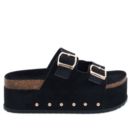 Klapki korkowe na platformie Galzai Black czarne