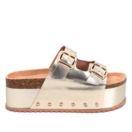 Klapki korkowe na platformie Galzai Gold złoty