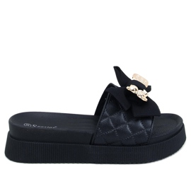 Klapki ze złotym misiem Brandis Black czarne