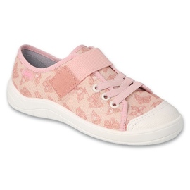 Befado kapcie dziecięce na rzep 351Y033 różowe w motyle