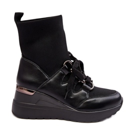 Damskie Botki Na Koturnie Ze Skarpetą Czarne Helladina