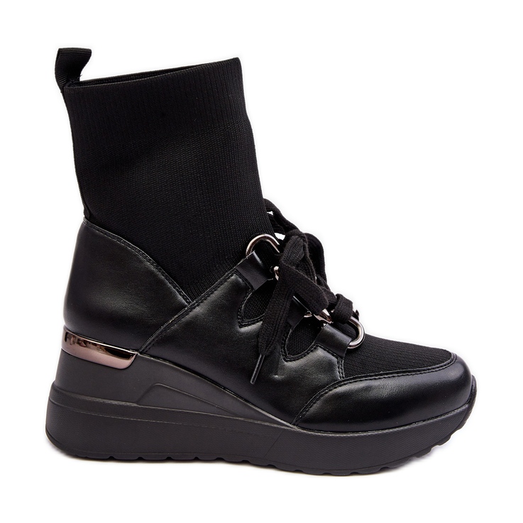 Damskie Botki Na Koturnie Ze Skarpetą Czarne Helladina